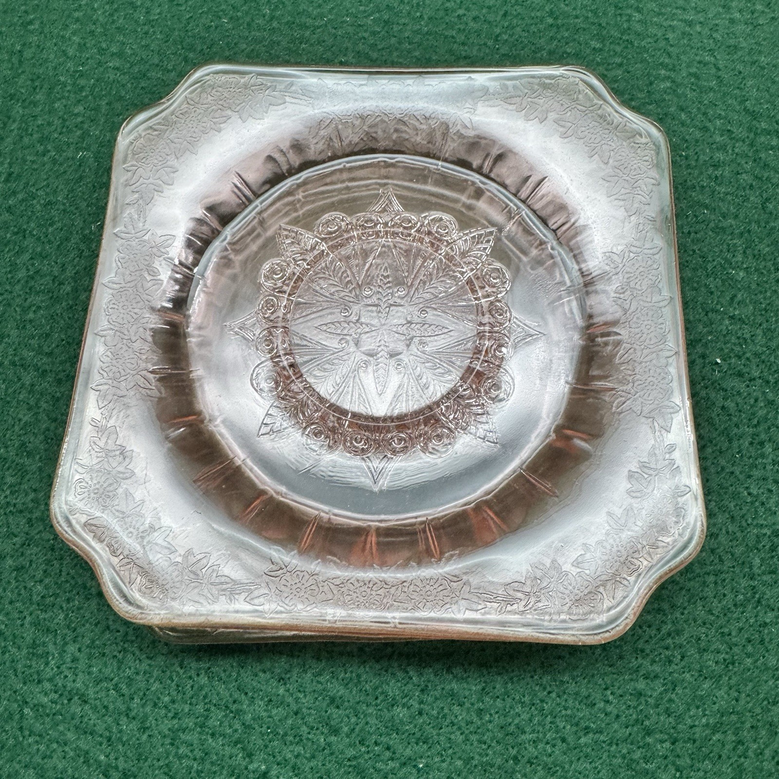 Jeannette Adam Pink Depression Glass Square 6” Plates Lot Of 4 1930s