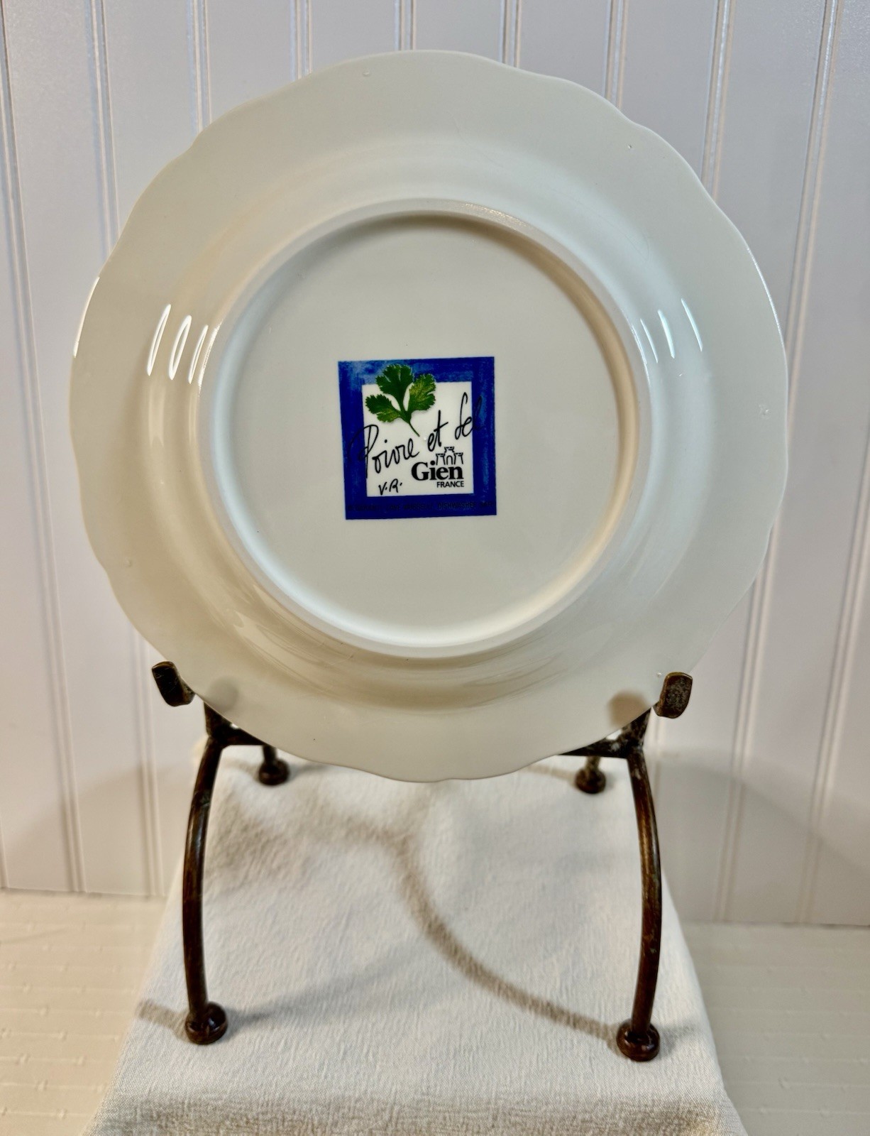 Poivre Et Sel Blue Vint. Set of 4 Salad Plates 8.75″ Faiencerie De Gien France