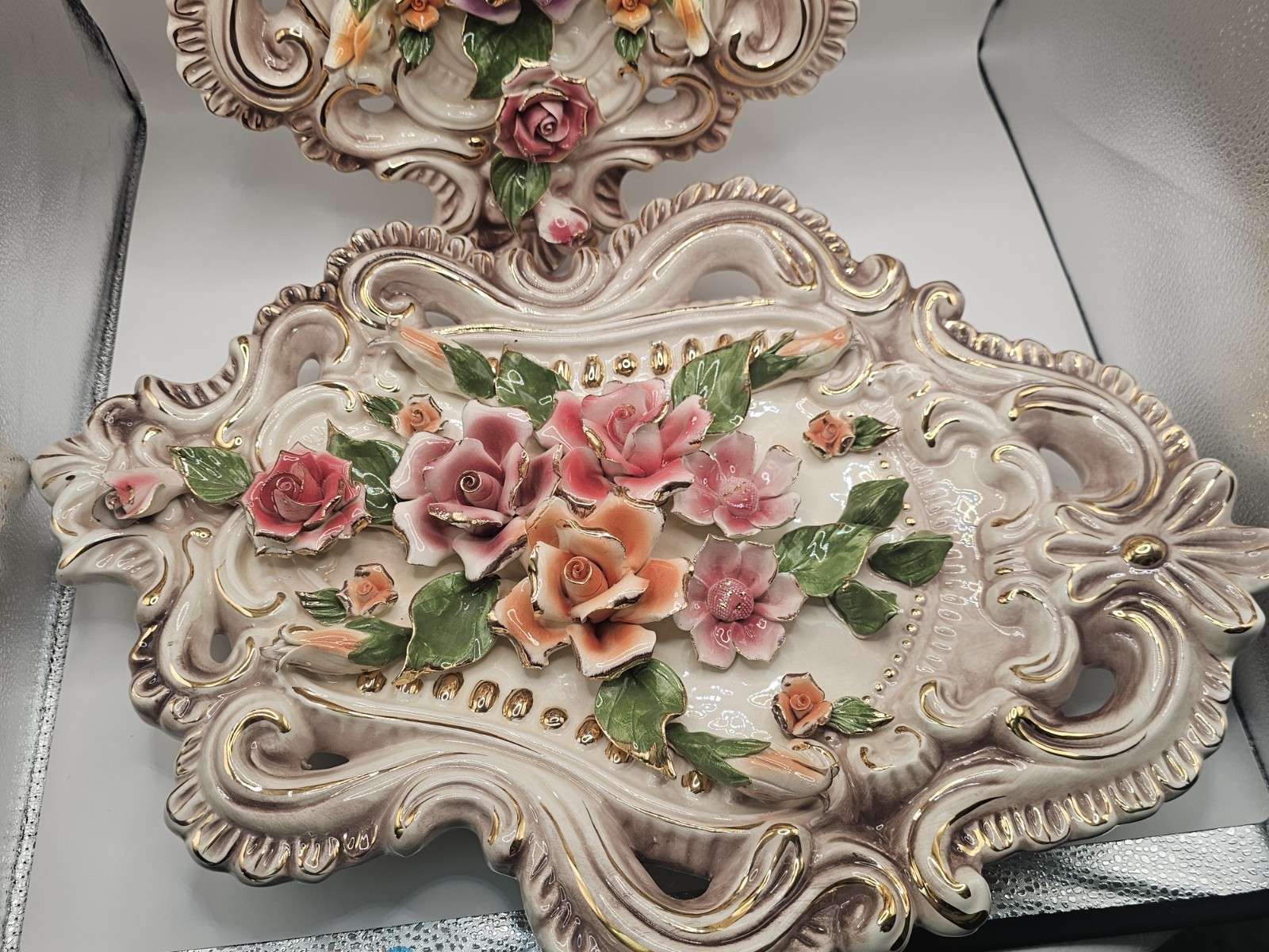 Pair of Beautiful Vintage Capodimonte Wall Art