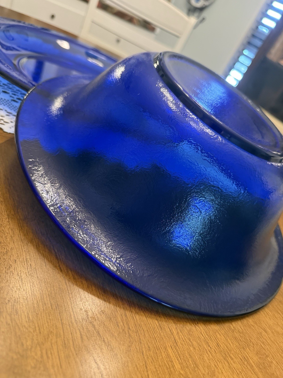 VTG Italy Cobalt Blue Texture Glass Centerpiece Set 15” Platter 13” Serving Bowl
