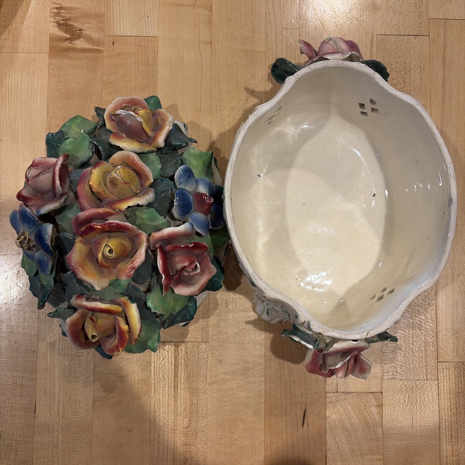 Vintage Capodimonte Porcelain Footed Floral Centerpiece