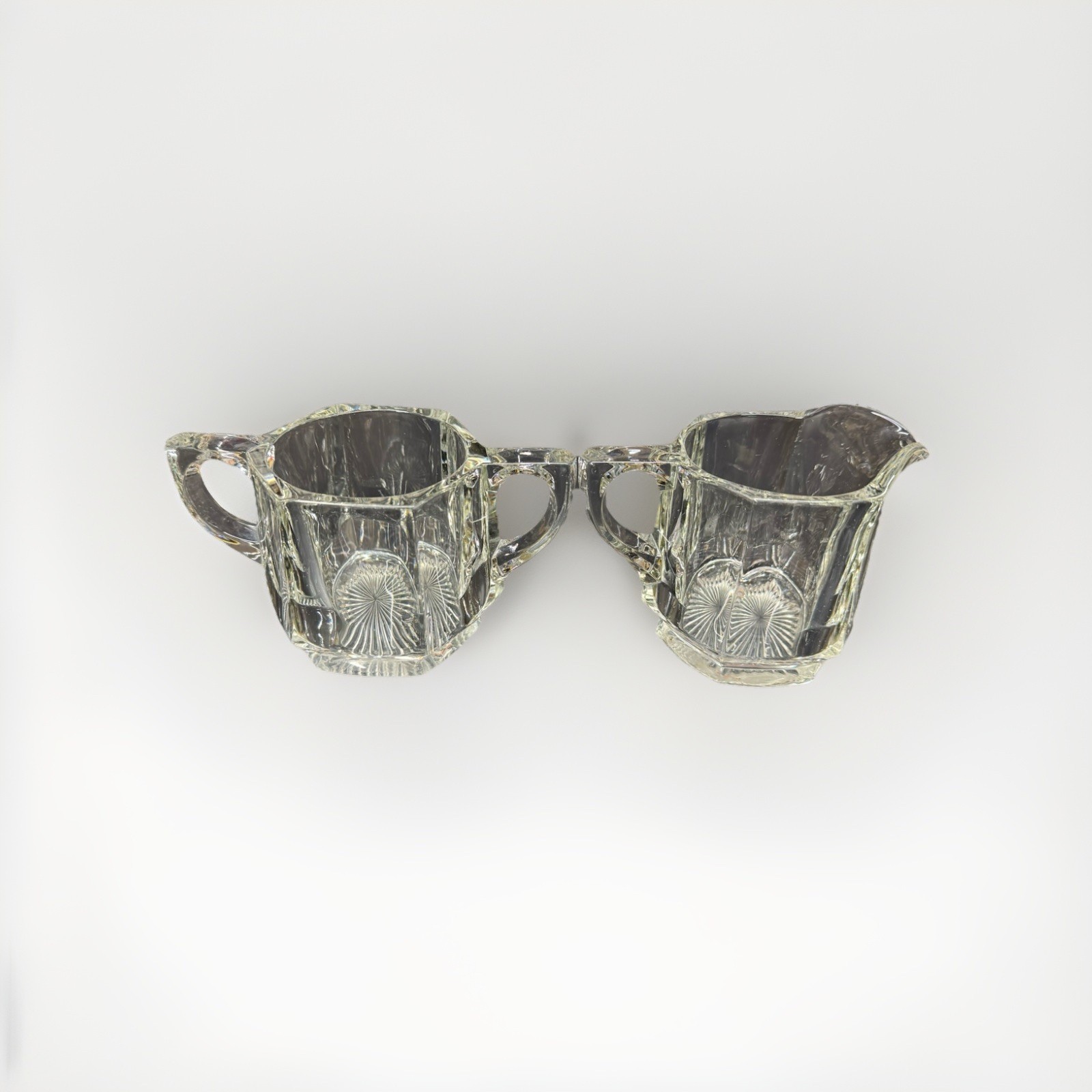 Indiana Glass Peerless Wide Colonial Panel Creamer Sugar Bowl Set Clear