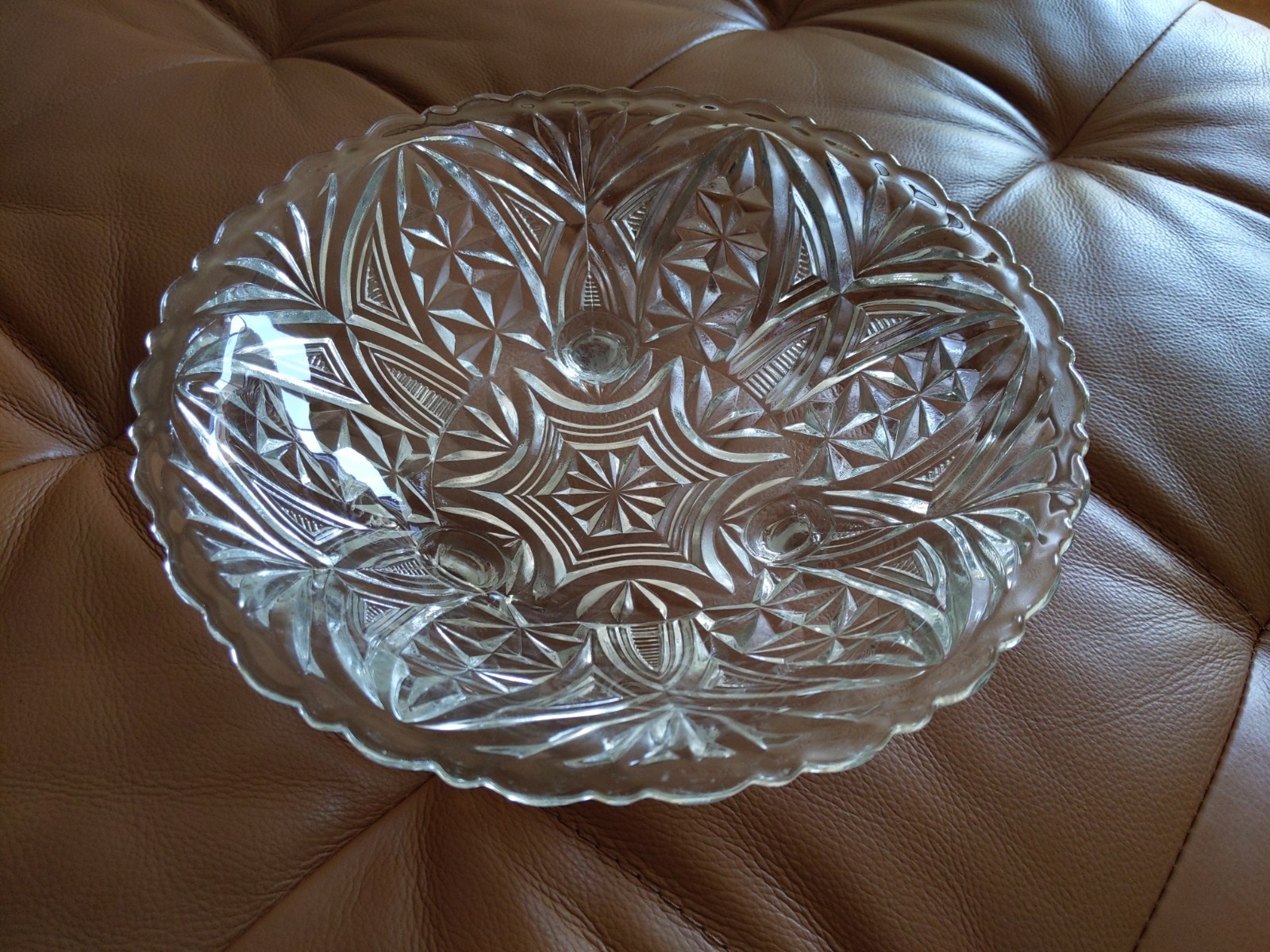 Vintage Anchor Hocking Serving Bowl Clear Pressed Glass 3 Footed 9in Dish 1960
