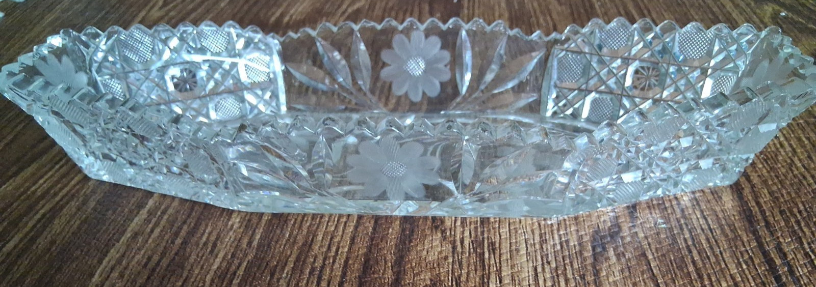 American Brilliant Period Cut Glass Crystal Celery Dish 12″ X 4.5″ Vintage