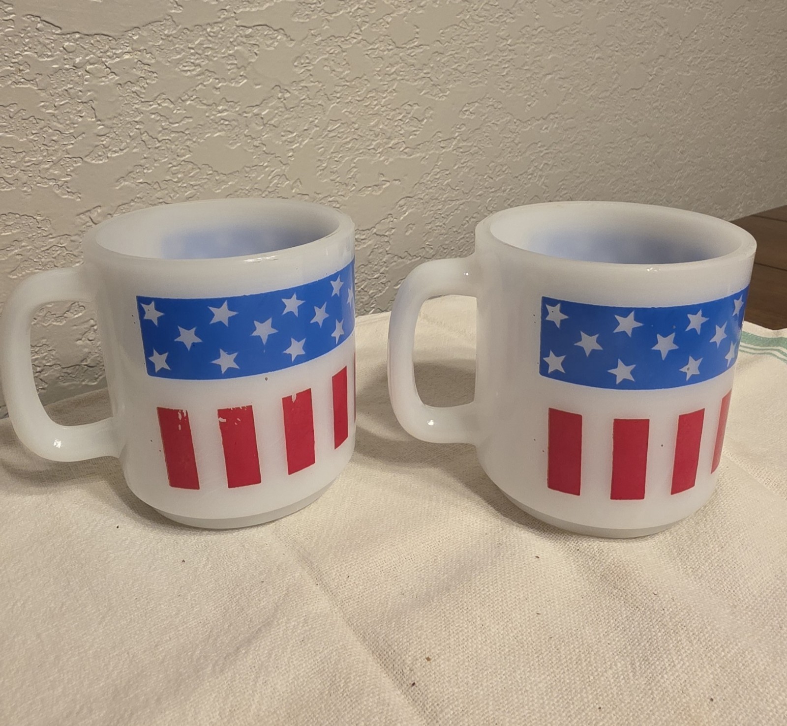 Glasbake Milk Glass American Flag Mugs Quantity 2