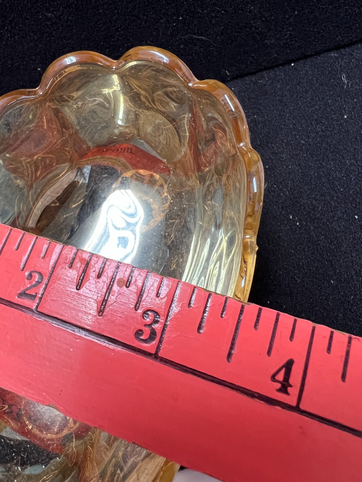 Vtg Jeanette Flora Amber Iridescent Carnival Glass Small Candy Dish bowl 4 feet