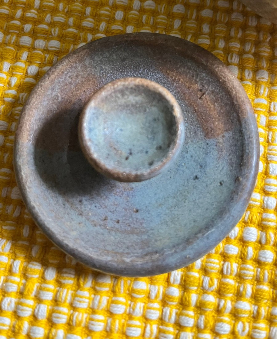 Stoneware Pottery Lidded Ceramic Jar Colored w/Brown, Tan Grey Glaze