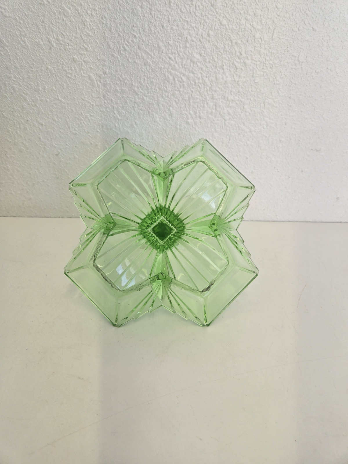 Vintage Indiana Glass Pyramid Relish Tray 4 Sections Art Deco Depression Uranium