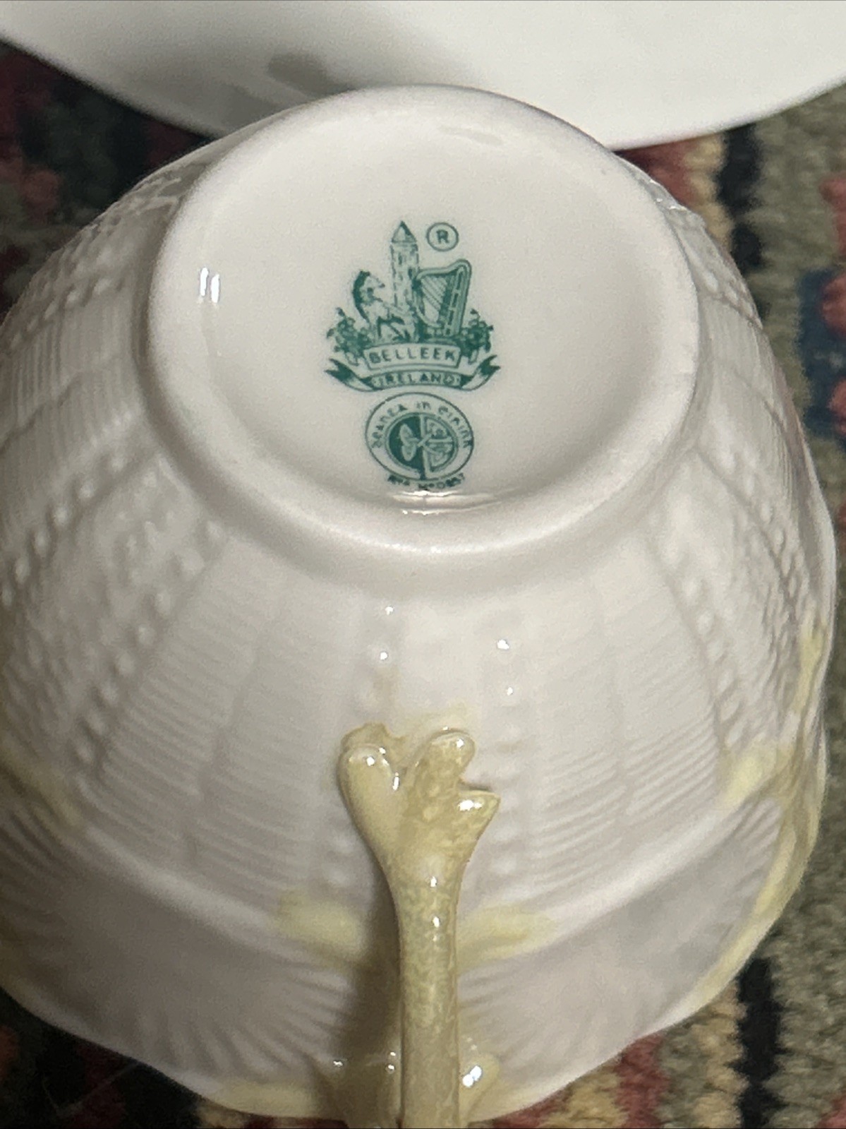 Belleek ~ Ireland ~ “Shell” Pattern Yellow Lustre Cup & Saucer ~ 6th Mark ~ Mint