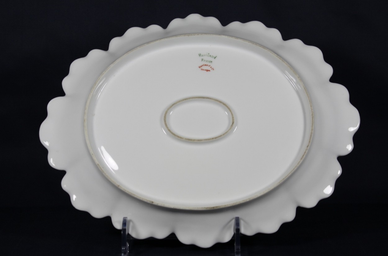 HAVILAND & CO LIMOGES GOLD RIM WREATH RUST PEACH BLUE FLORAL PLATTER-FRANCE