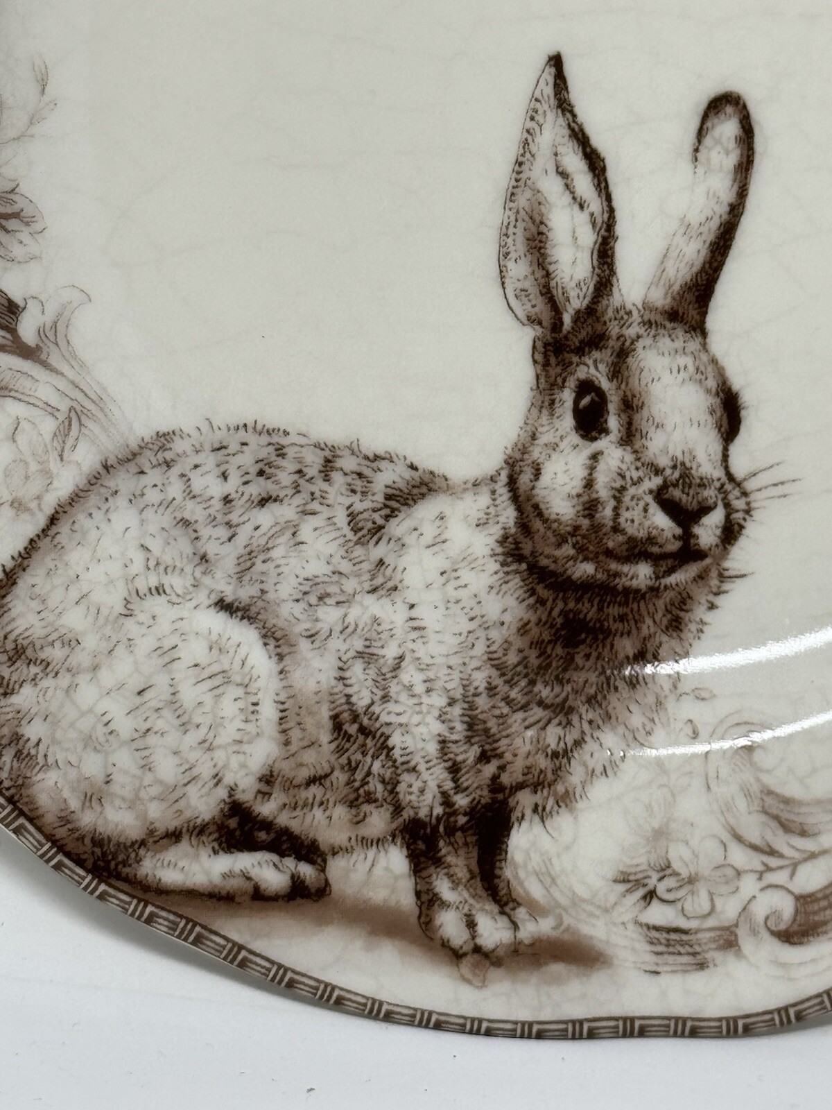 2 222 Fifth Bunny Arabella Brown & White Porcelain Salad Plates 8.5” Easter
