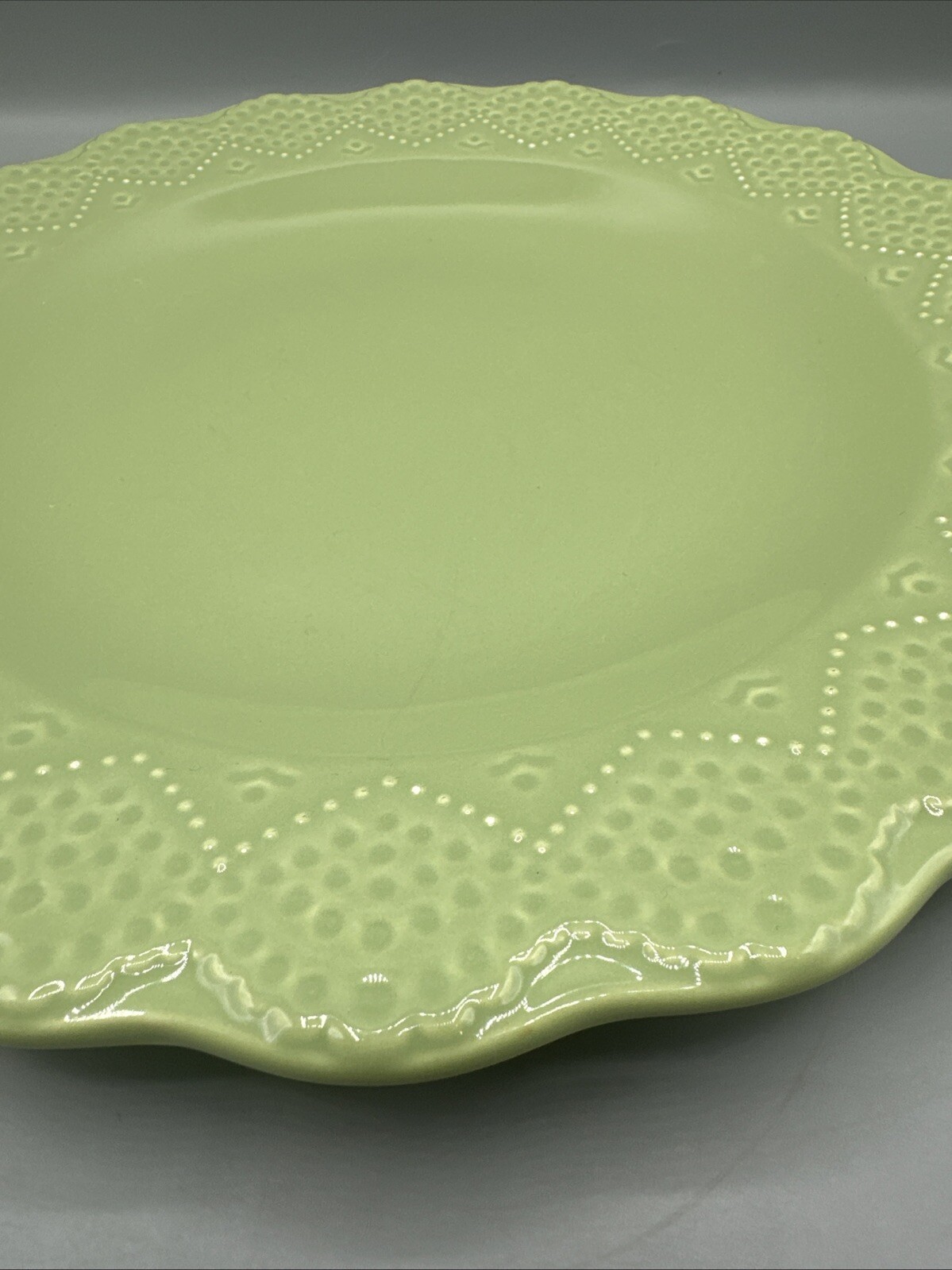 Cracker Barrel Berries Mint Green Serving Plate Dish Scalloped Edge 11.25″
