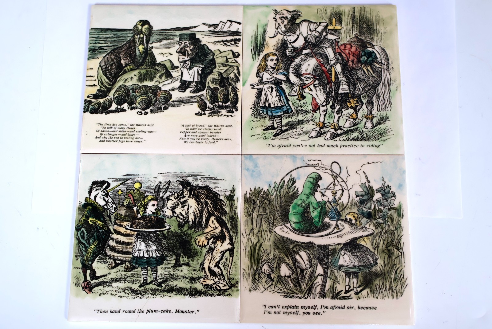 Set of Four Vintage English Pottery Alice in Wonderland Tiles