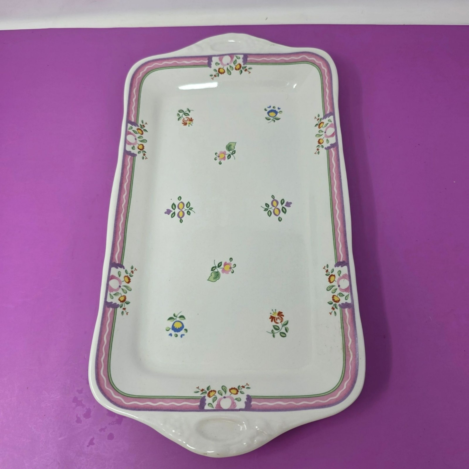 Laura Ashley Alice Serving Tray Rectangular Floral Pink & Green Made In England