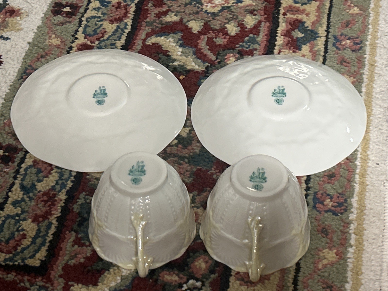 Belleek ~ Ireland ~ “Shell” Pattern Yellow Lustre Cup & Saucer ~ 6th Mark ~ Mint