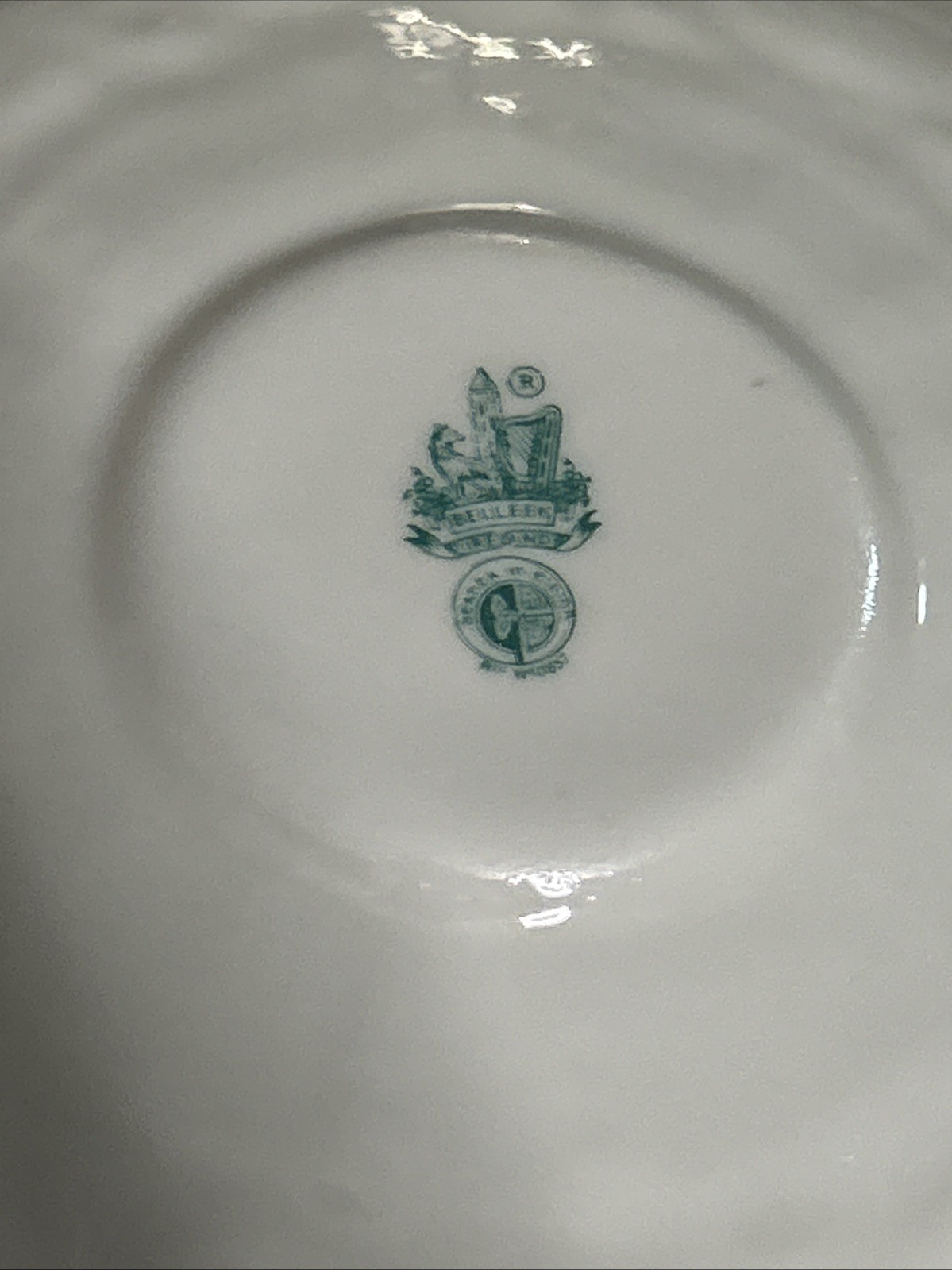 Belleek ~ Ireland ~ “Shell” Pattern Yellow Lustre Cup & Saucer ~ 6th Mark ~ Mint