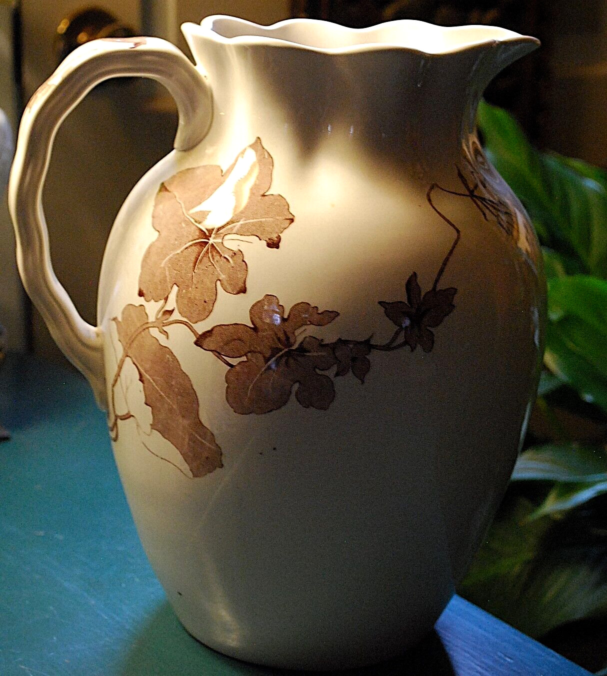 Antique ‘BETA’ Victorian Water Pitcher FURNIVALS IRONSTONE TRANSFERWARE POTTERY