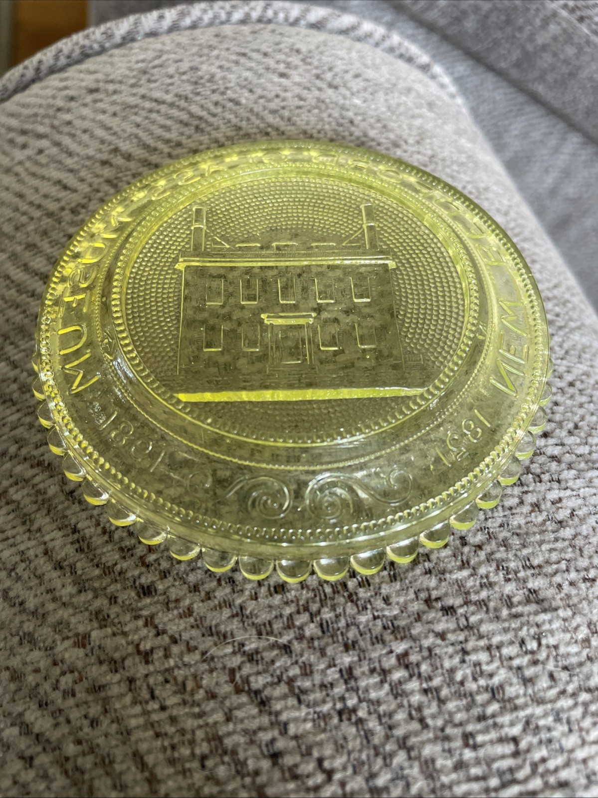 Vintage Pairpoint Glass Vaseline Uranium Glass Plate New Bedford Glass Museum
