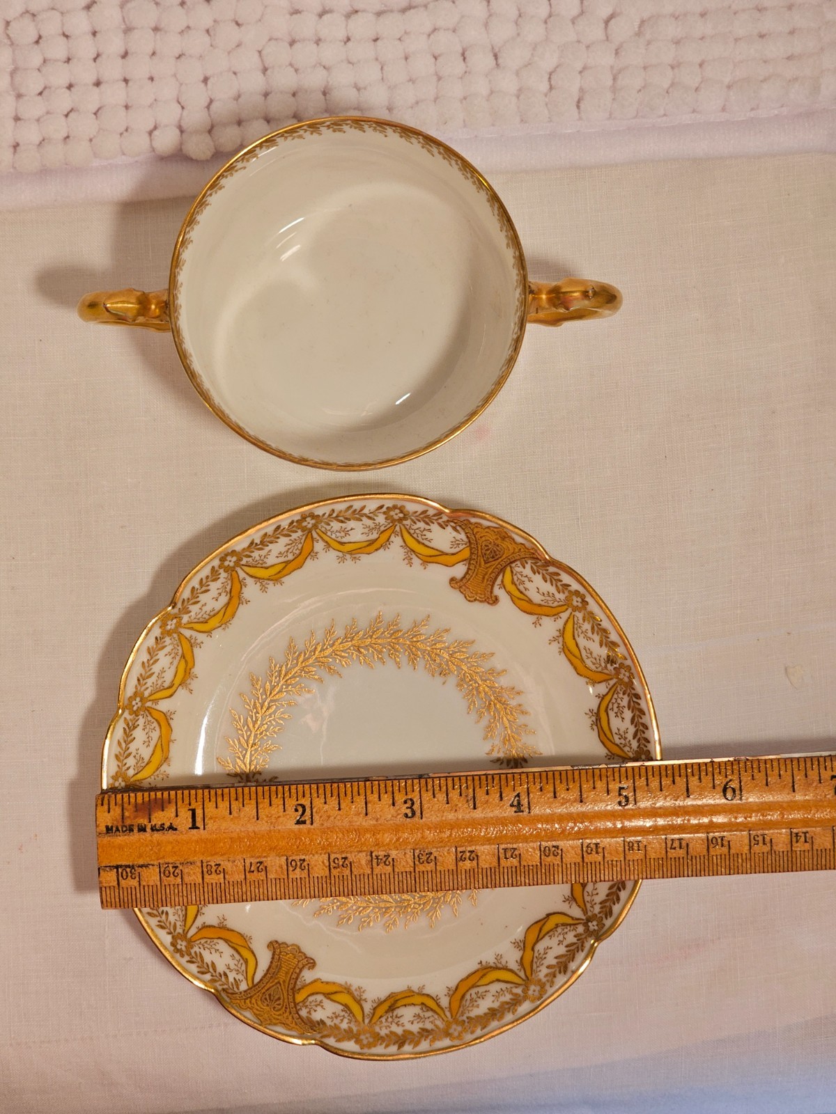 Bouillon cups w/ saucers, set of three, vintage china, Haviland, Vignaud, Saxe