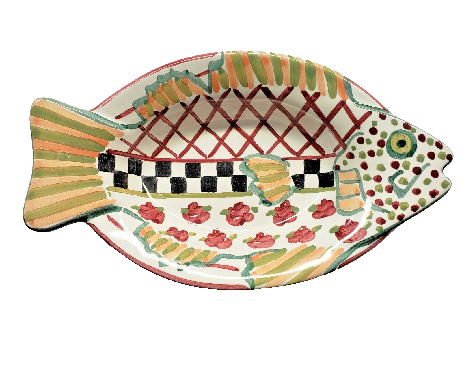 MacKenzie-Childs Truly MC Ceramic Fish Dish Courtly Check Accent Collectible