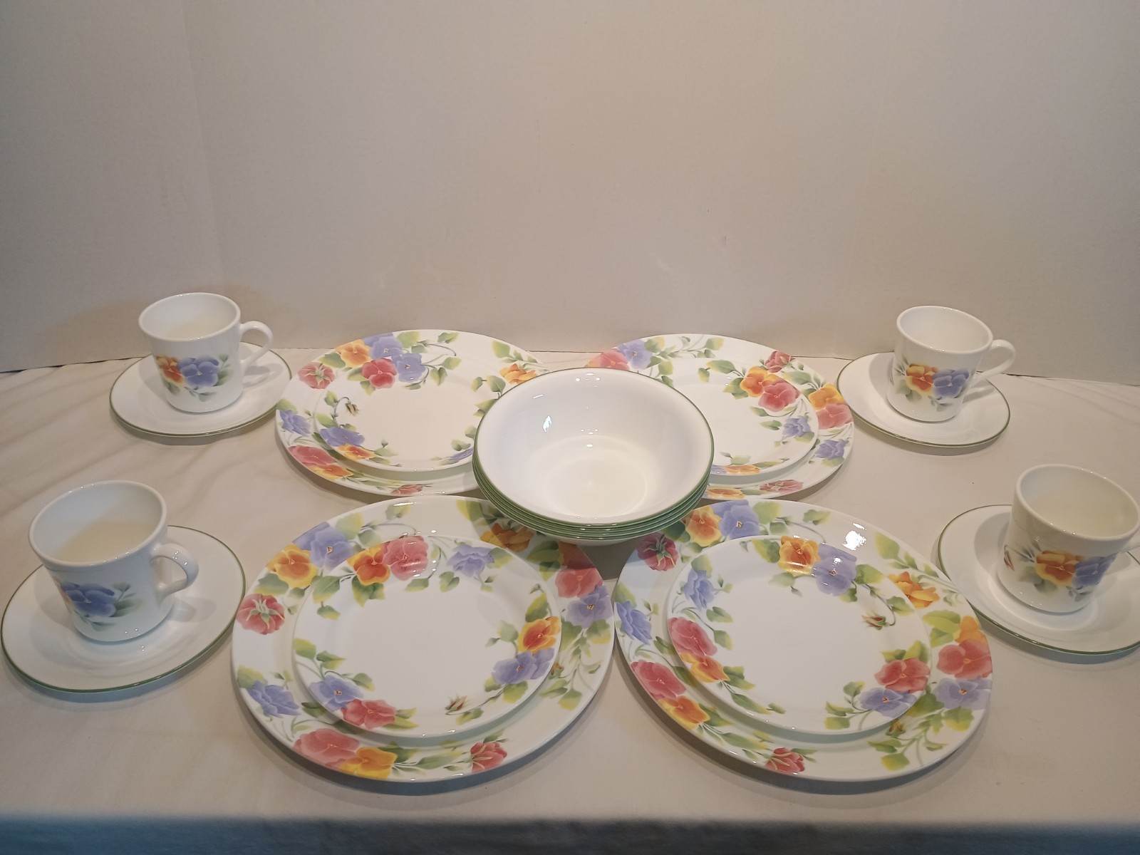20 Pc Corelle Summer Blush Pansy Service For 4 Set Floral Retired
