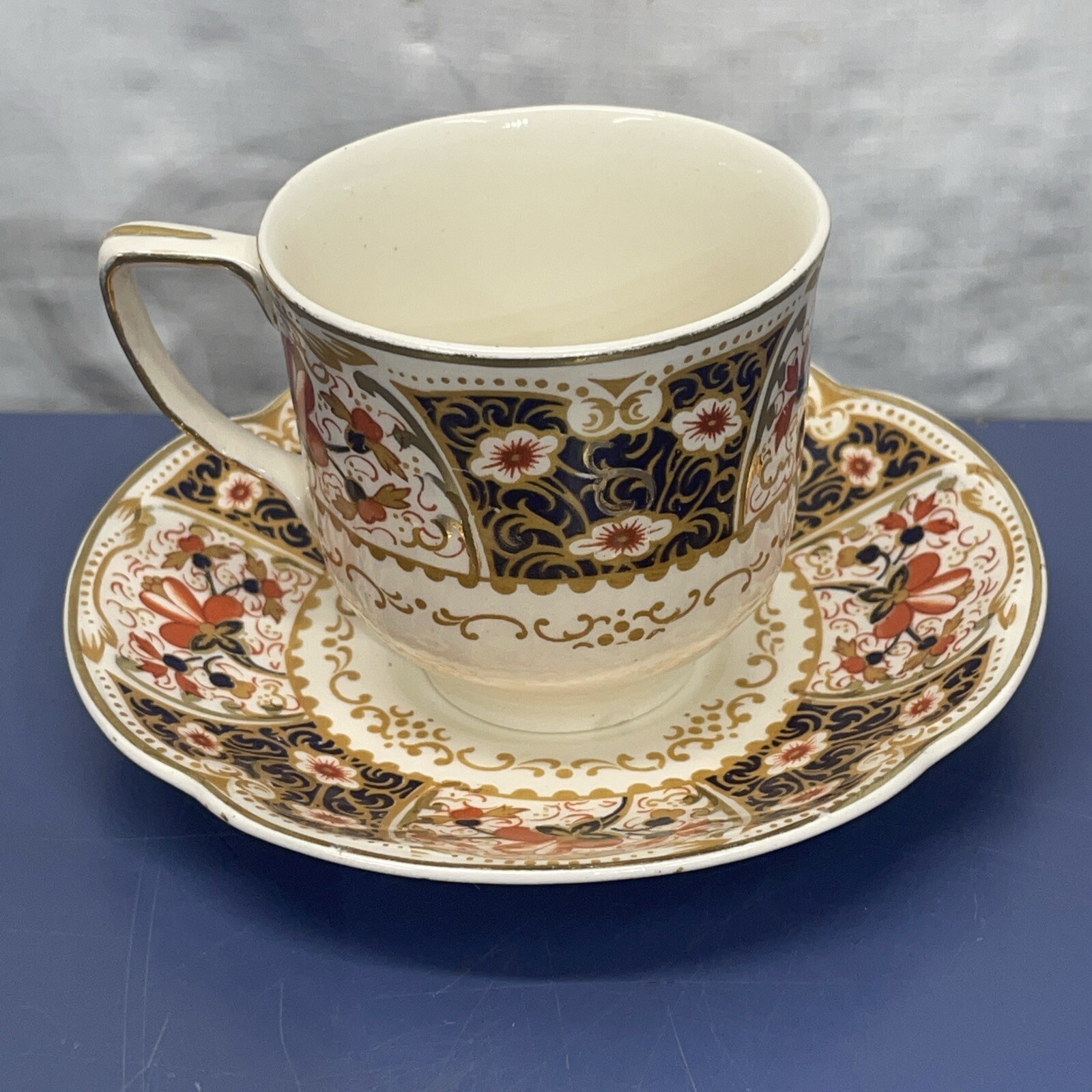 Rare Rutland Johnson Bros Demitasse Cup & Saucer Cobalt Blue Rust / Gold Floral