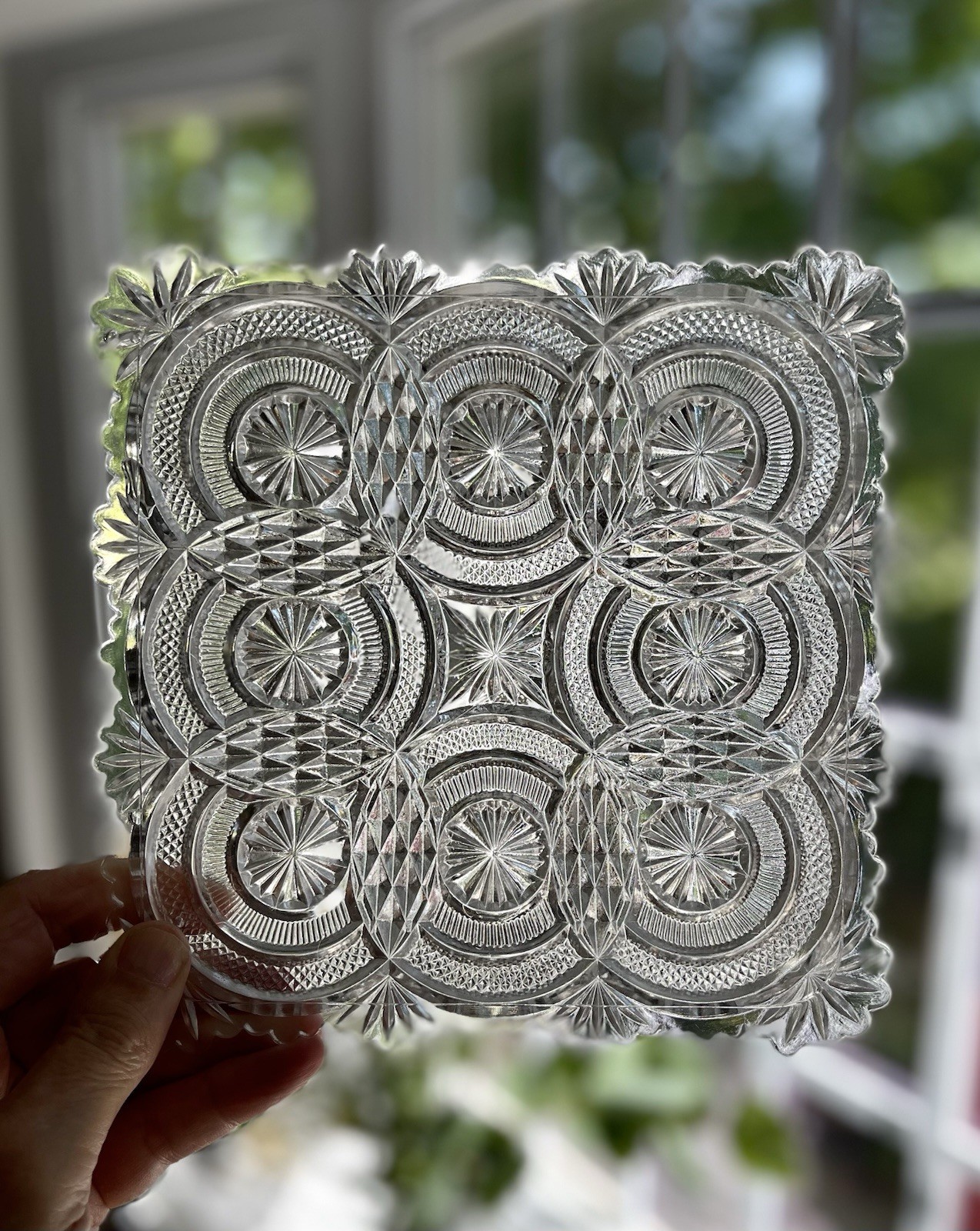 2 Antique Bryce Higbee Banquet~ Medallion Sunburst Square Clear Salad Plates