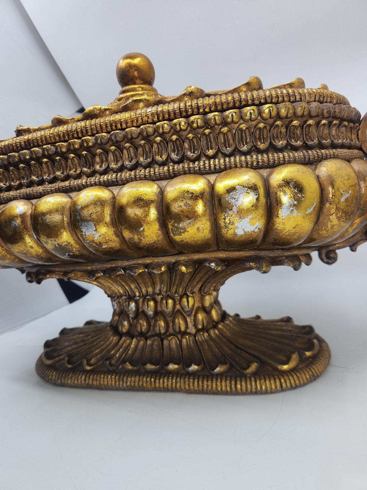Large Hollywood Regency Gold Covered Tureen Urn Centerpiece Pedestal Bowl 21″