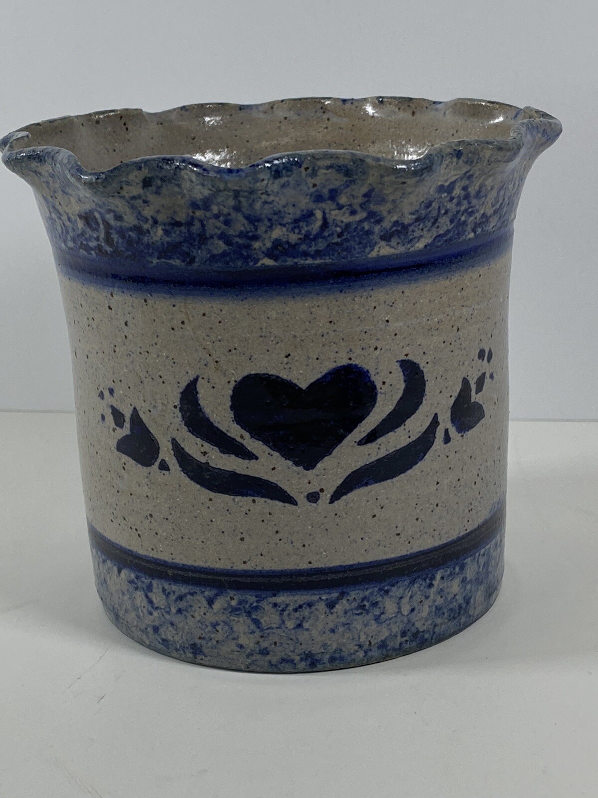 Sugarcamp Pottery Stoneware Cobalt on Salt Glaze Ruffled Utensil Crock Navy Blue