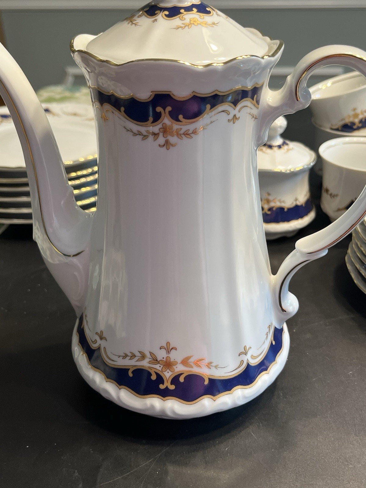 21pc Mitterteich Bavaria Cobalt Blue Gold Trim Coffee Tea Pot Desert Serving Set