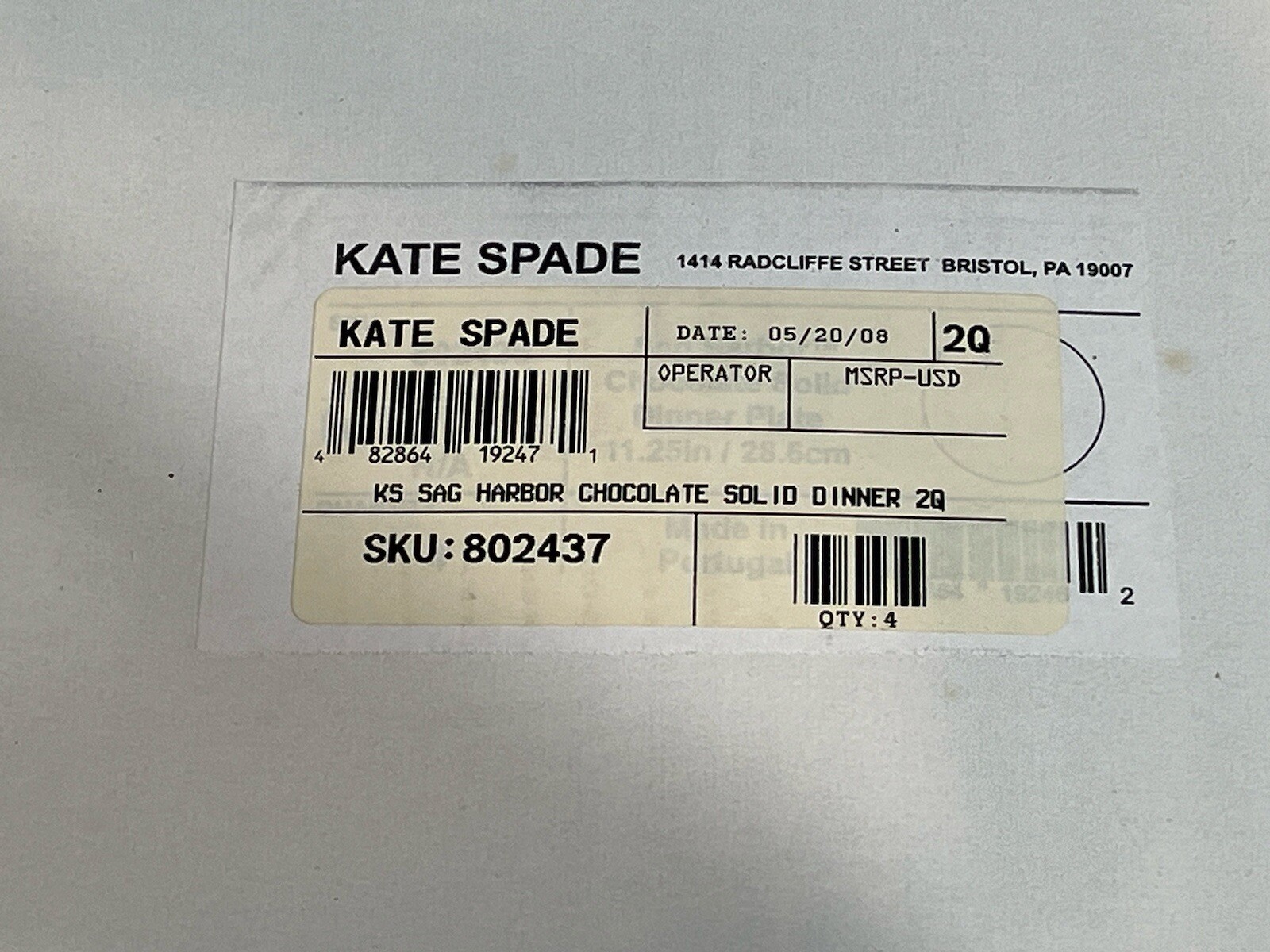 Kate Spade Lenox Sag Harbor set of 4 plates Chocolate Brown Dinner Plates