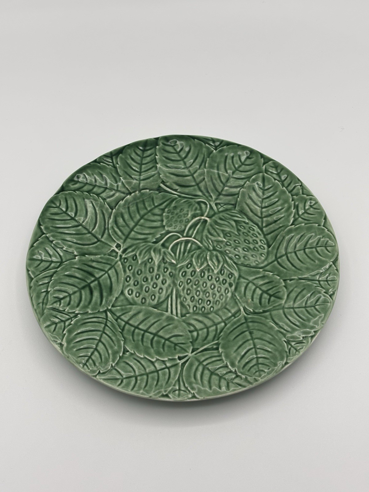 Vintage Bordall Pincher Green Majolica Fruit Center Salad Plates Set Of 6