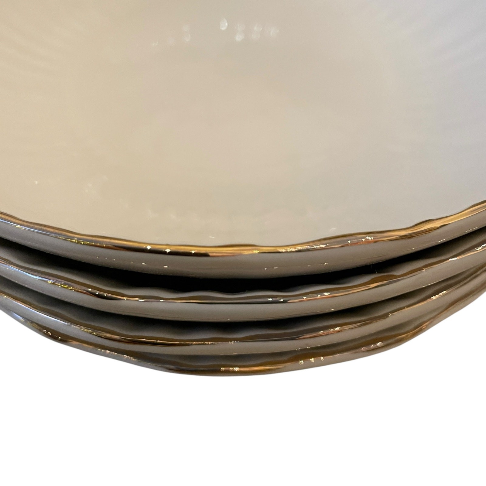 Eaton Fine Dining Porcelain 8.5in Pasta Bowl Set of 4 Aubrey White Gold Trim New
