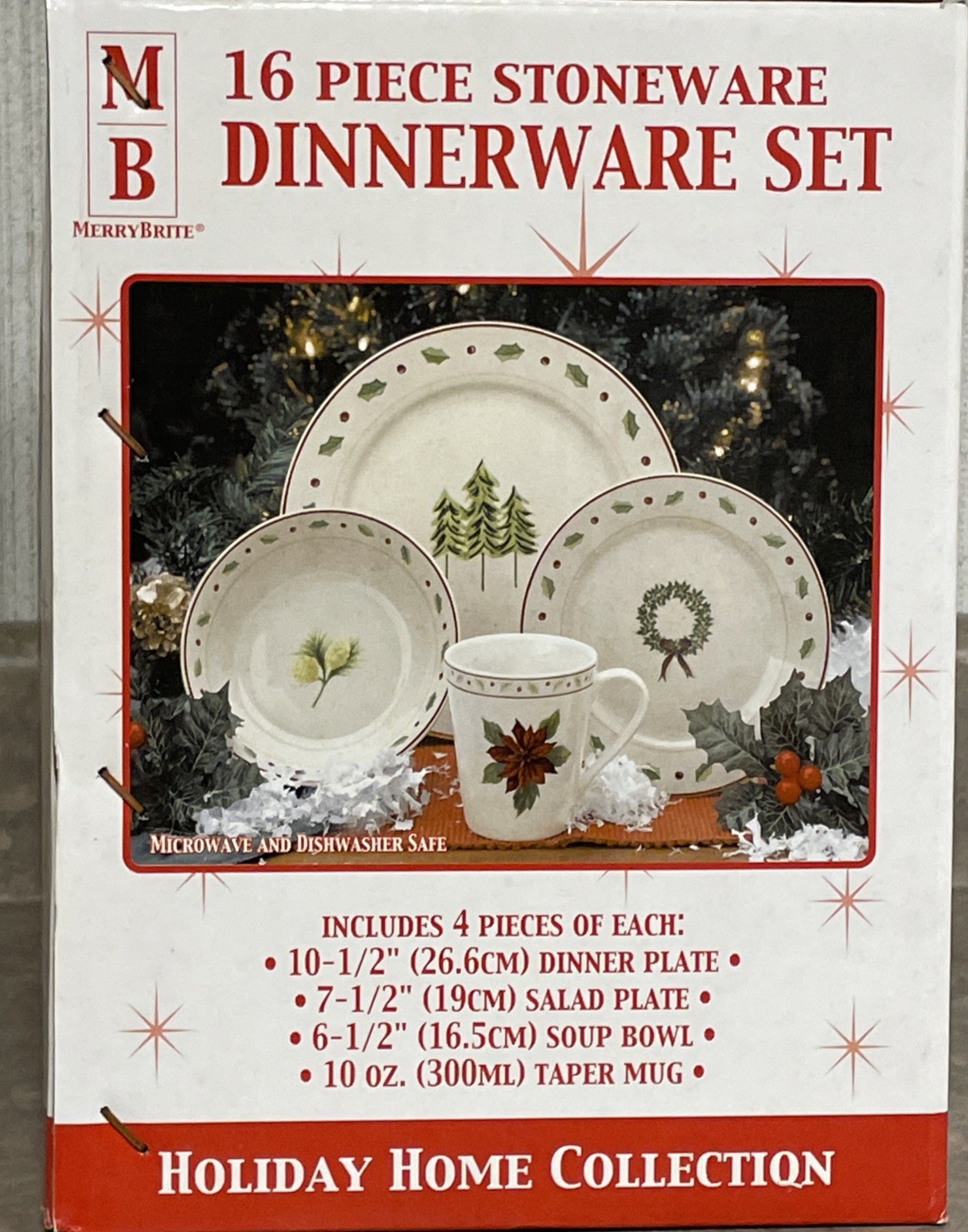 Vintage Merry Brite Stoneware 16 Piece Dinner Holiday Home Collection NIB 2002