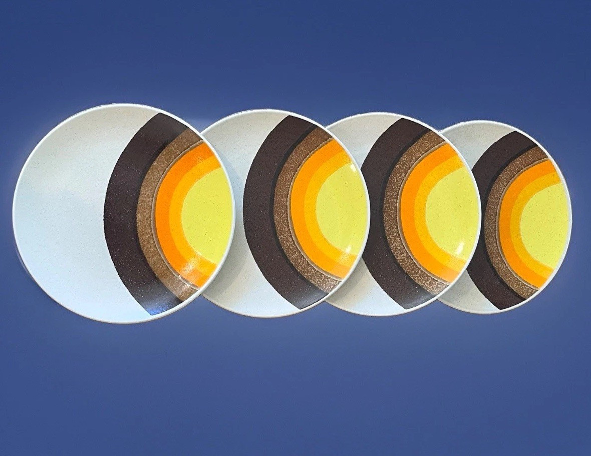 MCM Mikasa Half Moon Dinner Plates DE801 Indian Feast 70s Japan ~ Set Of 4