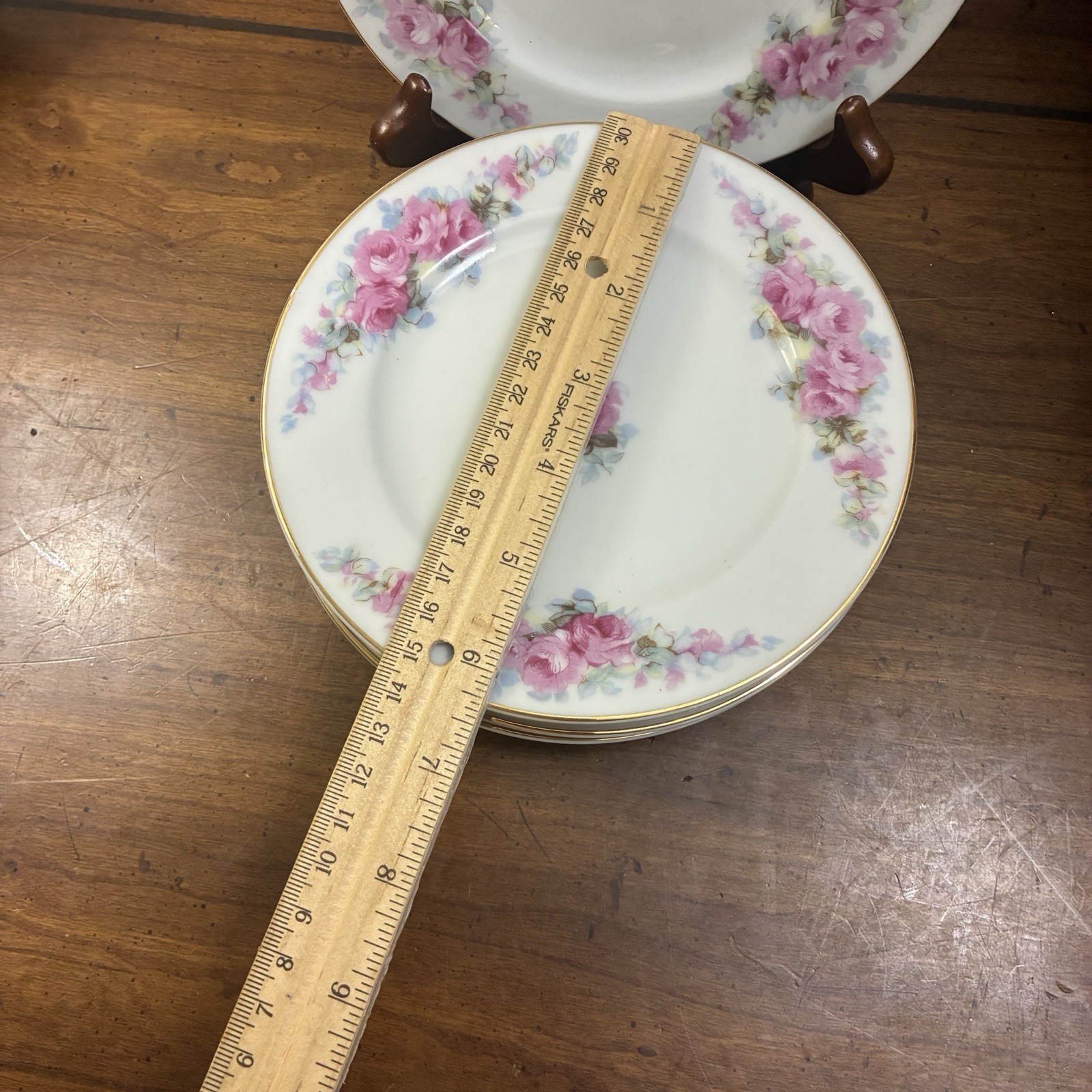 6 Vintage Fine China Corona Bread Dessert Plate Pink Rose Made In Occupied Japan