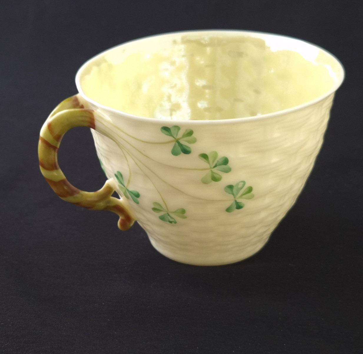 Irish Belleek Pottery Shamrock Cup Green Mark