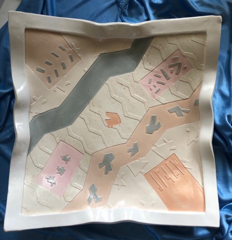 Barbara Demery Ceramic Glazed Large Square Bowl Platter South Western Style 1988