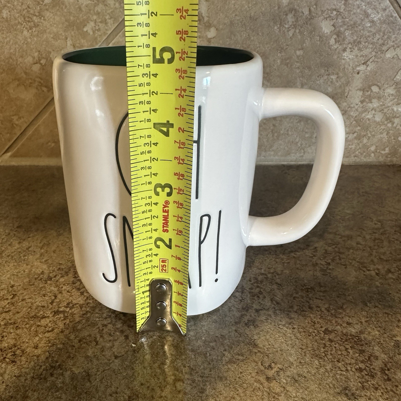 Rae Dunn Christmas Mug “Oh Snap!” Green Interior Winter Santa