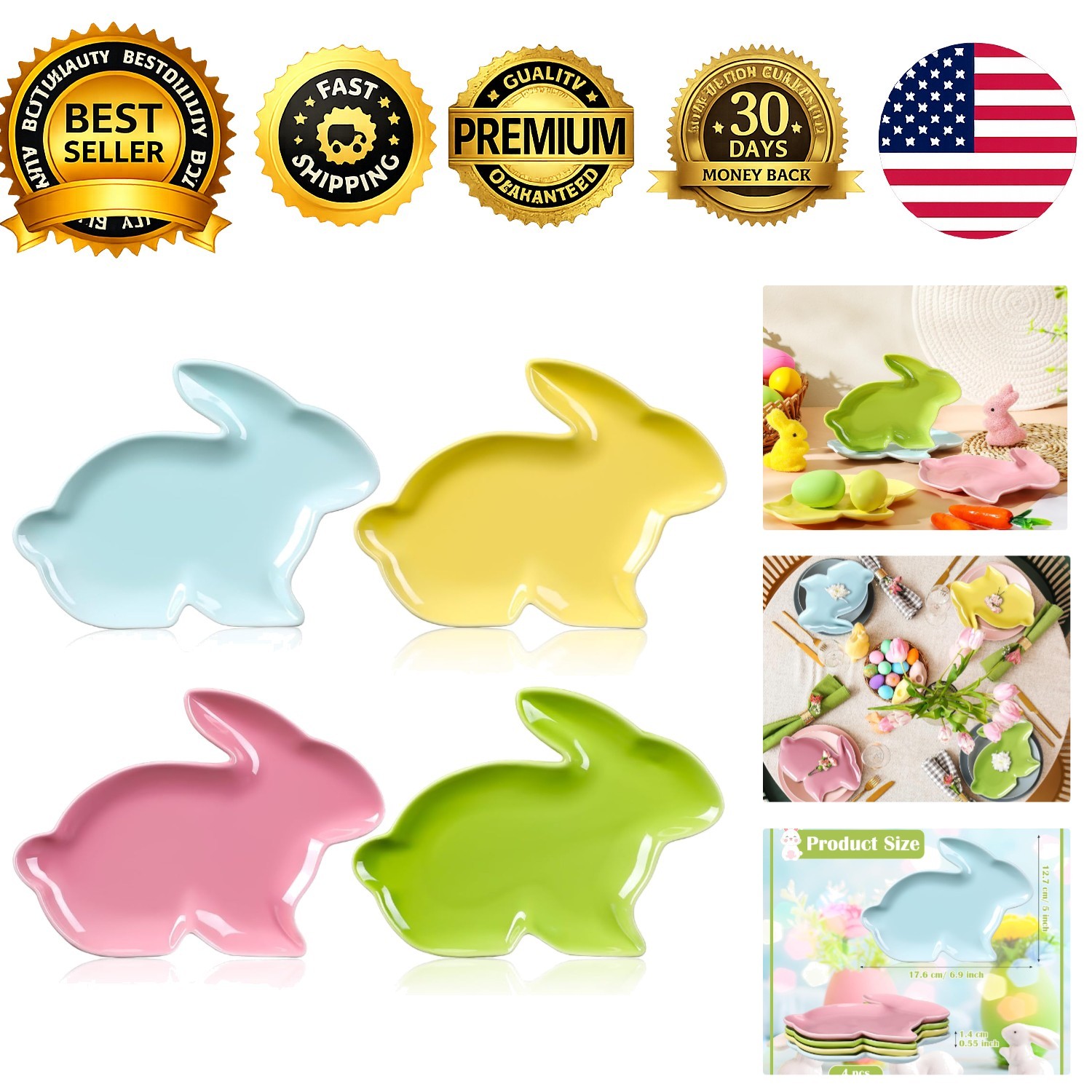 4 Pcs Easter Bunny Shaped Plates Ceramic Serving Candy Dishes Rabbit Dinner T…