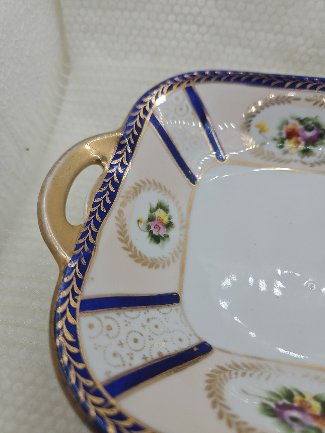 VTG Noritake Gold Cobalt Flower Pattern Handle Bowl 7x6x1 1/2 Inches Approx