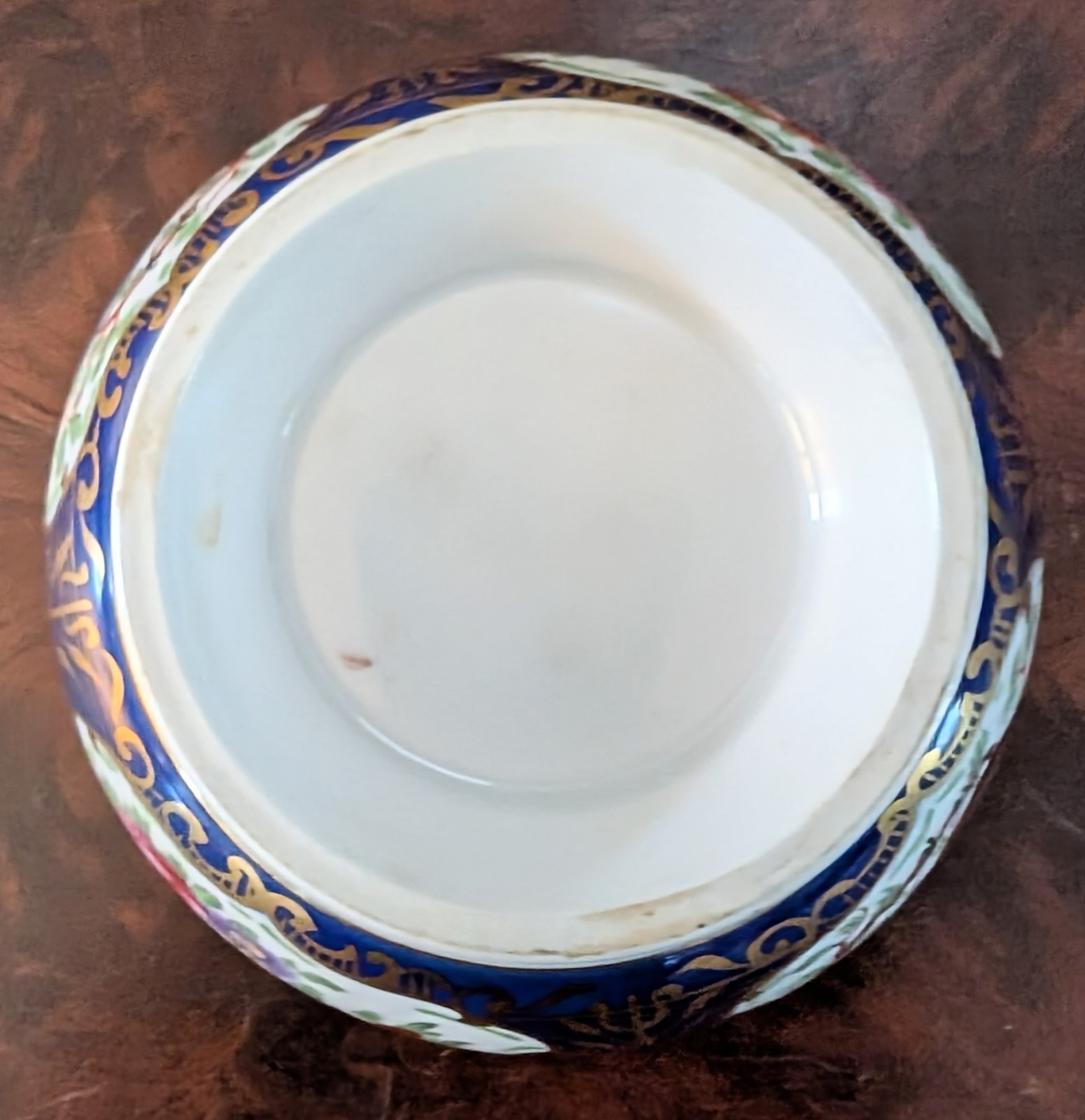 Antique 19th Century Porcelain Blue Ground Exotic Fancy Bird Bowl, Waste Bowl