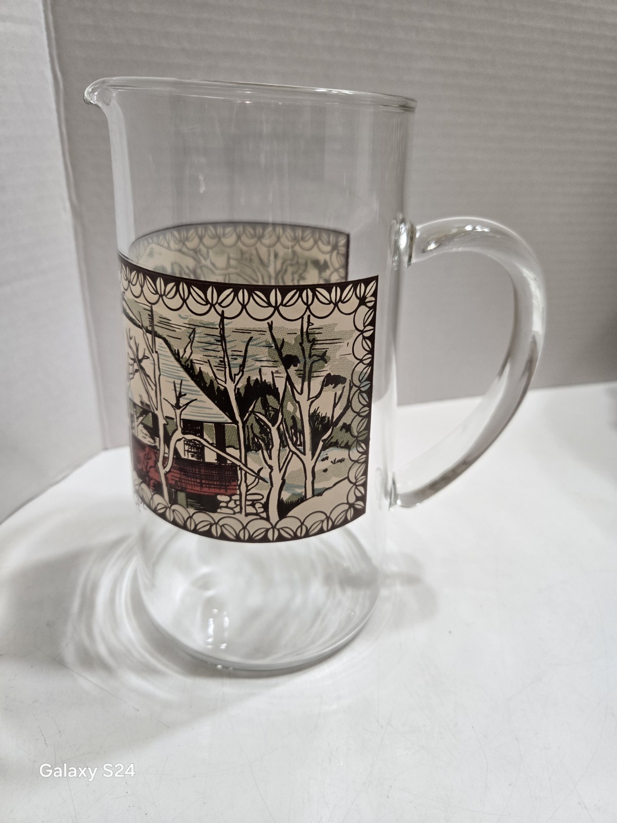 Vintage JOHNSON BROTHERS ” The Friendly Village ” Covered Bridge Scene Glass…