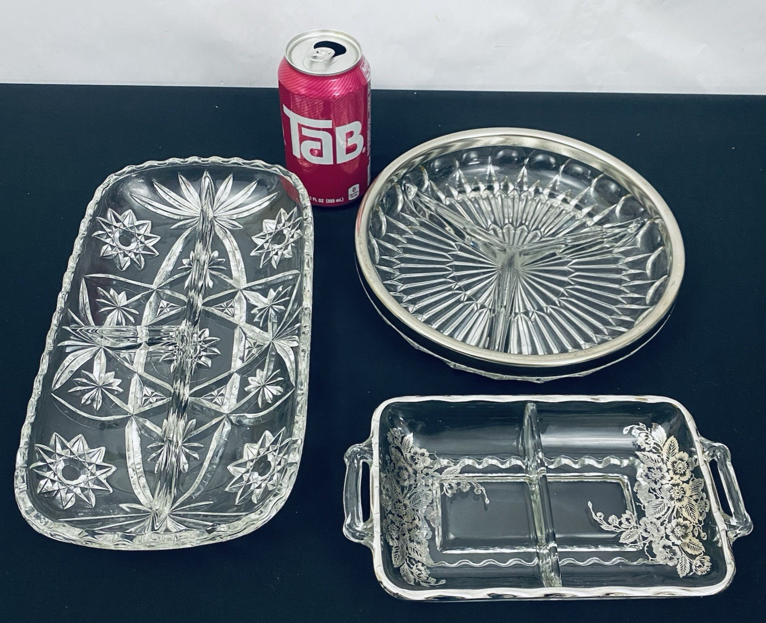 Vintage Glass Serving Dishes Sterling Silver Overlay Round Oval Celery Nut