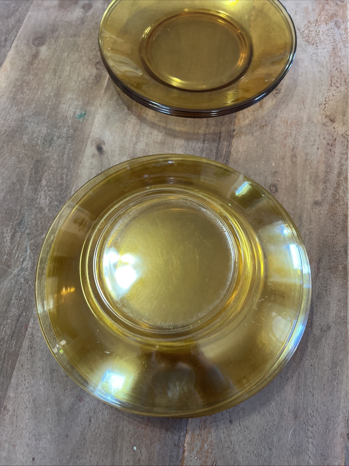 Vintage 1970’s Vitrosax Italy Amber Glass 7.25” Dinner Plates Set of 10