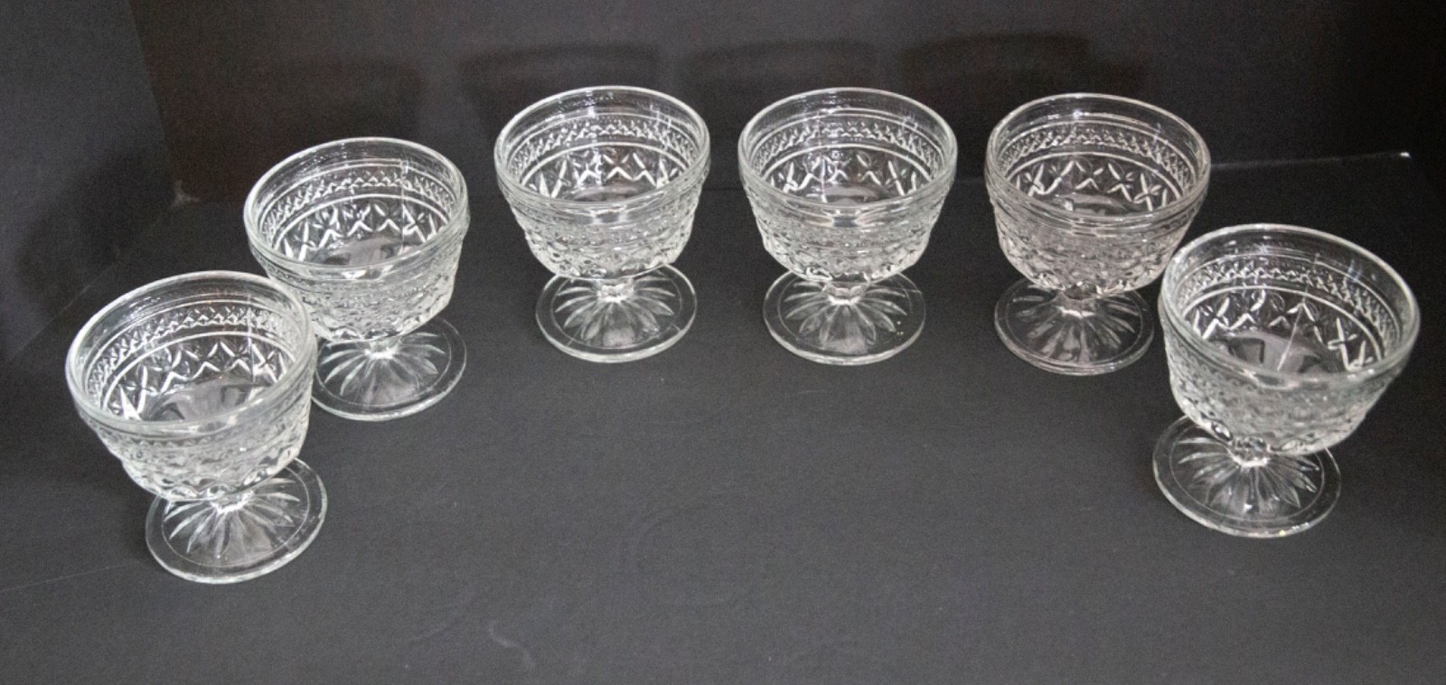 6 Wexford Anchor Hocking Footed Sherbet/Dessert Glasses-Clear-4″-EX