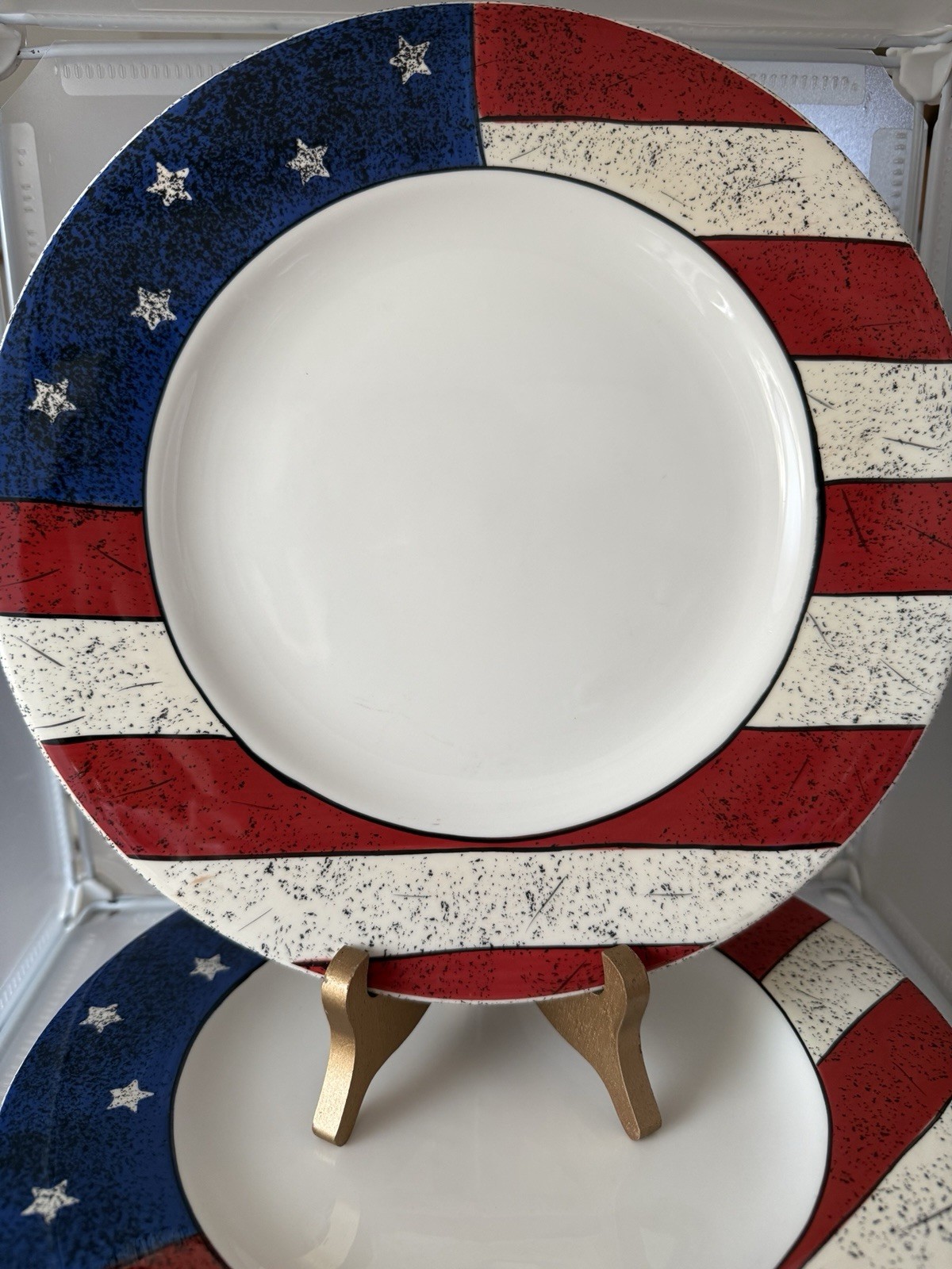 set of 4 Colonial Dinner Plates 10.5″ Sakura Warren Kimble Stoneware 1997