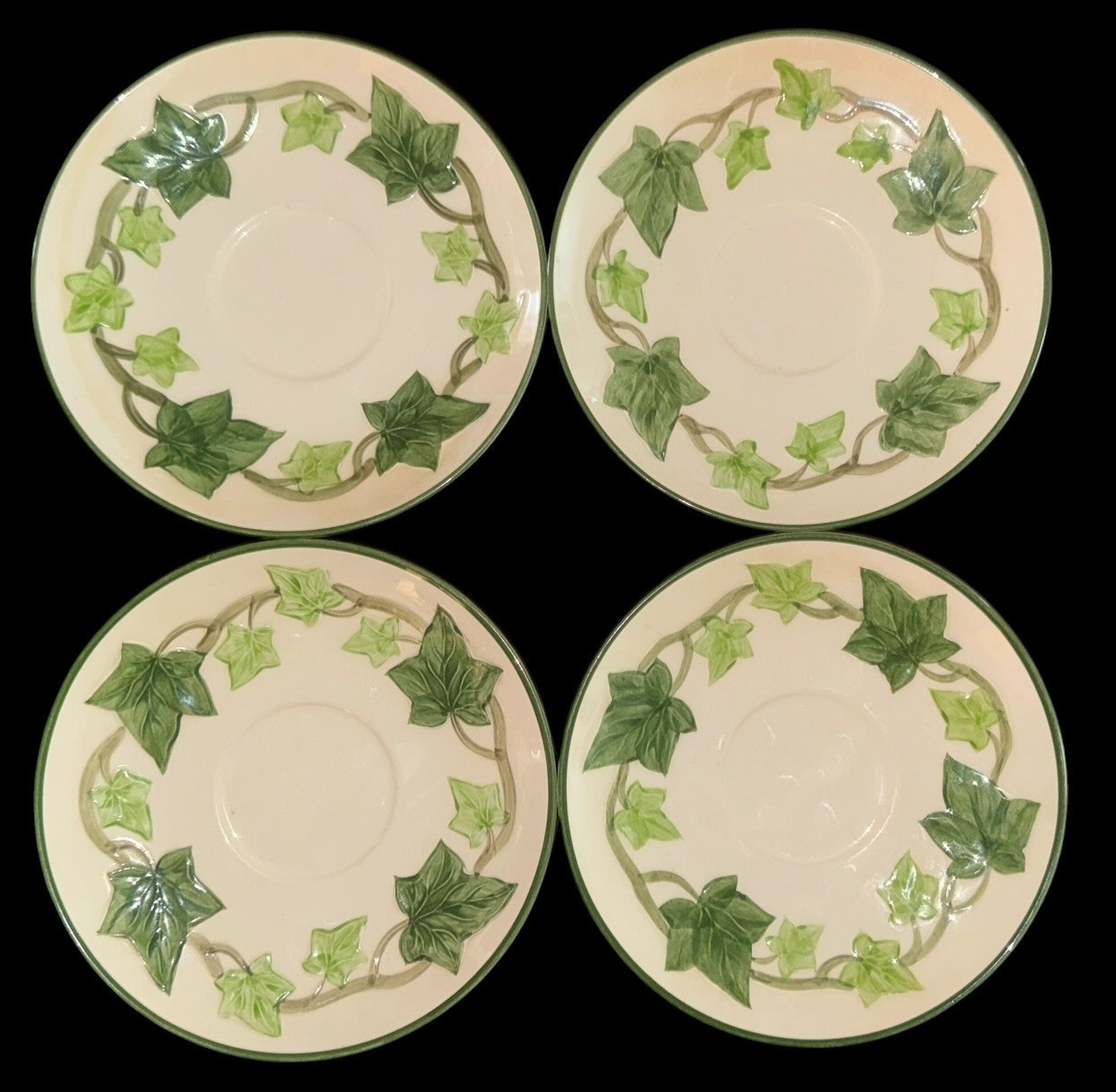 Vtg. Franciscan Ivy China Set of 4 Cups and Saucers w/California Half-Moon Mark