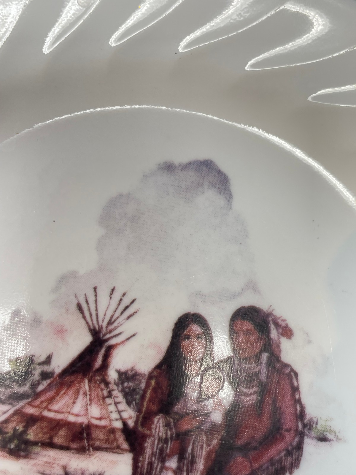 Super Rare 1980s CORELLE 7.25″ Salad Plate w/ Native American Indian Scene
