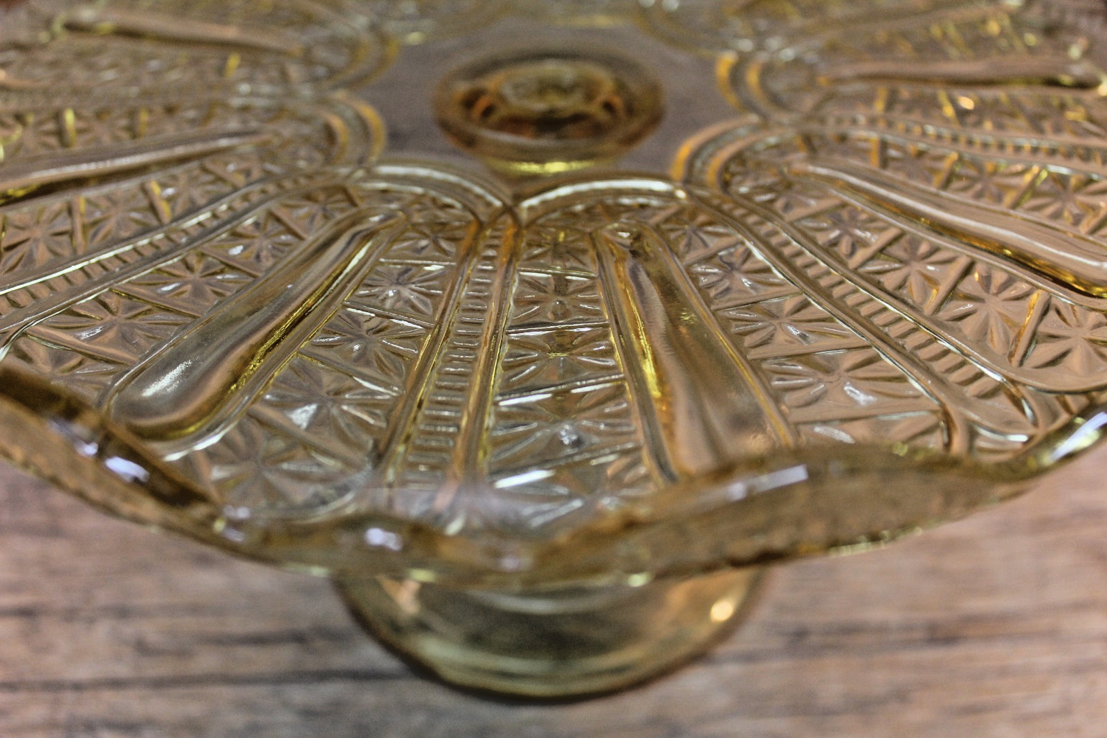 Bryce Walker Jasper EAPG Amber Glass Pedestal Cake Plate Stand, 1880’s Antique